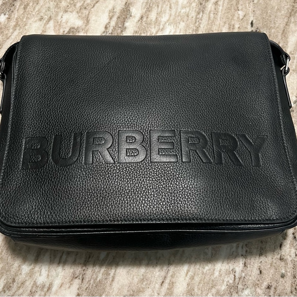 Burberry Leather Bruno Messenger Bag Charcoal Grey Gem